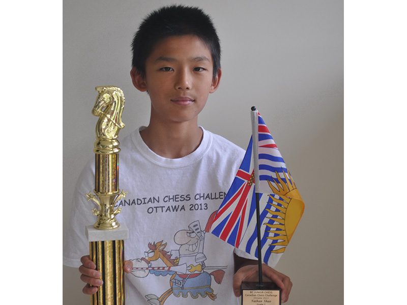 Nathan wins Grade 7 BC Junior Canadian Chess Challenge for K-12, Ottawa, May 2013