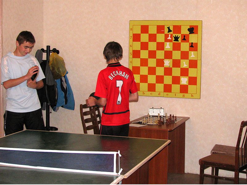 Ping pong in between sessions of chess training. See if you can crack that chess fortress as White. April 2009